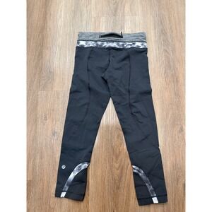 Lululemon Black Grey Marble Crop Leggings Zipper Pocket Size 4 Athletic Pants